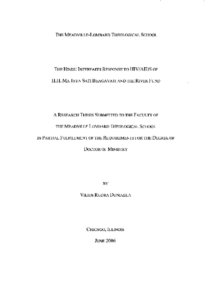 The Hindu Interfaith Response to HIV/AIDS of H. H. Ma Jaya Sati Bhagavati and the River Fund Thumbnail