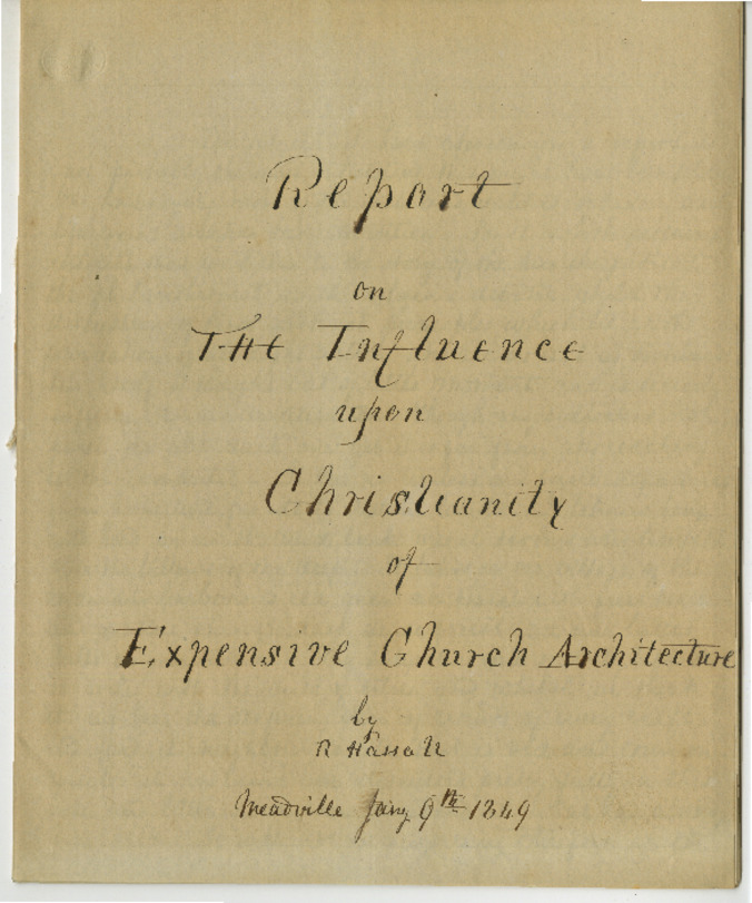 Report on the Influence upon Christianity of Expensive Church Architecture Miniature