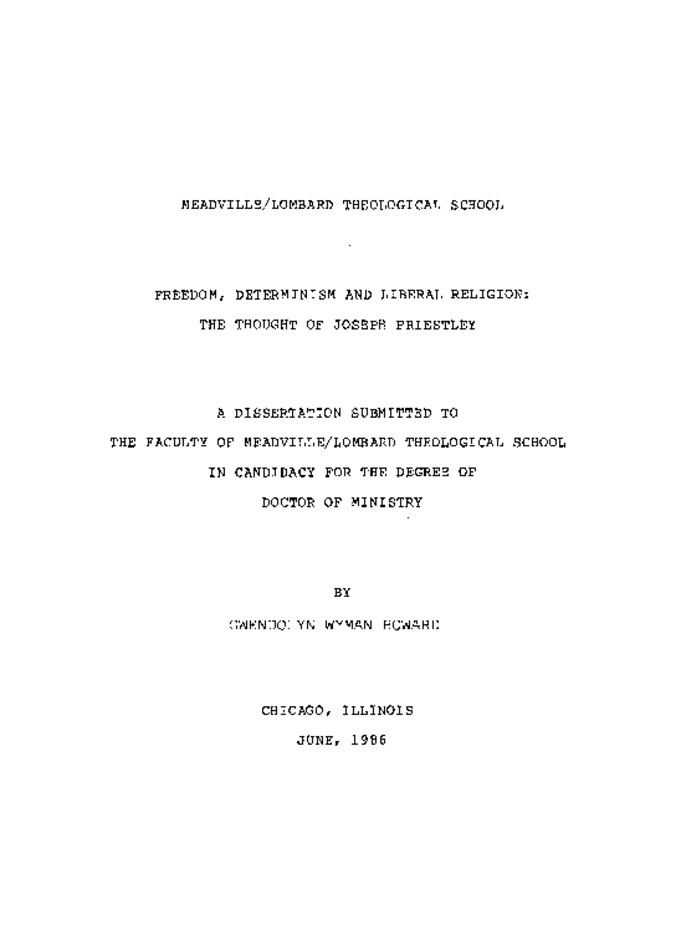 Freedom, Determinism and Liberal Religion: The Thought of Joseph Priestley Thumbnail